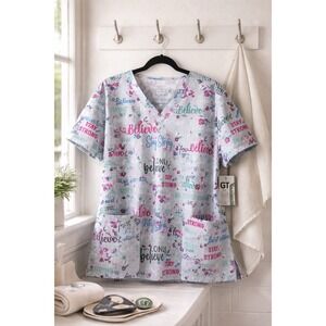 GT Performance Women's Scrub Top 2X Inspirational Floral V-Neck NWT